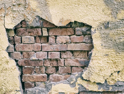 Preview: Old Brick Wall with Peeling Plaster and Paint for Design