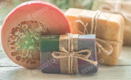 Preview: handmade soap on wooden background