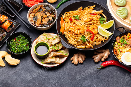 Preview: Asian food. Chinese, Japanese and Thai cuisine