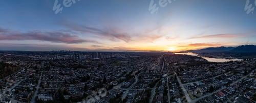 Preview: Aerial View of Urban Neighborhood at Sunset in BC, Canada