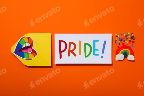 Preview: LGBT parade concept, symbols on orange background.
