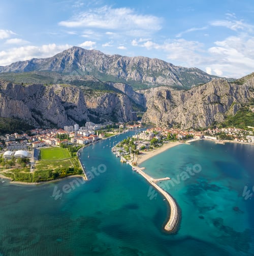 Preview: Panoramic view of the picturesque town of Omish (Omiš) in Croatia