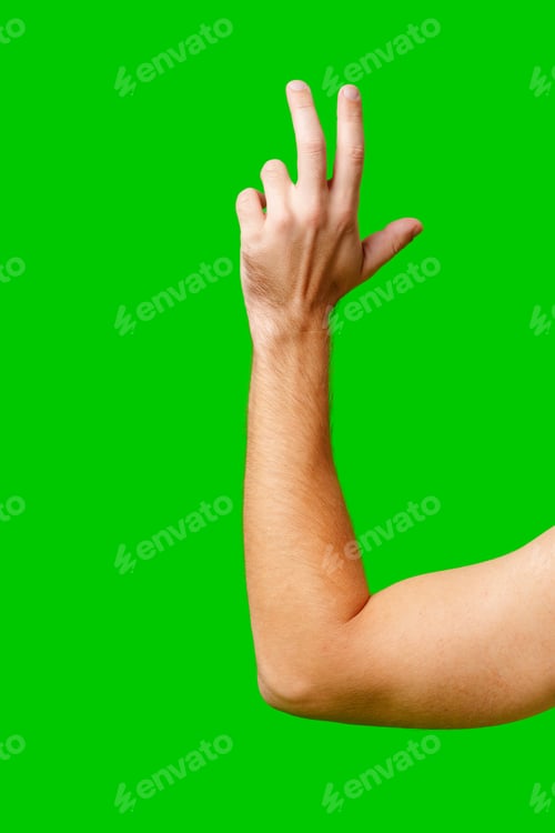 Preview: Hand Gesture Above Arm Against Bright Green Background