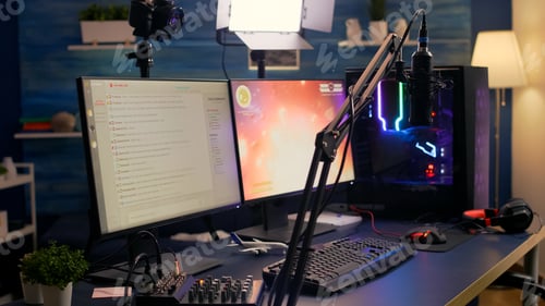 Preview: Close-up of streaming chat in empty gaming studio