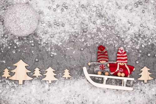 Preview: Christmas greeting card. Noel festive background. New year symbol. Children playing theme.