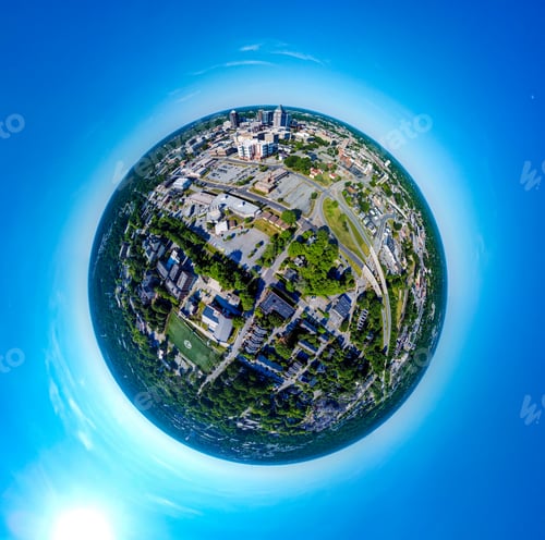 Preview: Circular little planet shot of Greensboro in the USA