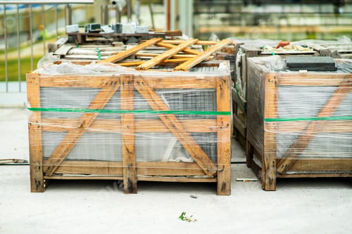 Preview: wooden crate pallet container for transportation, wooden crates shelf pallet of construction items.
