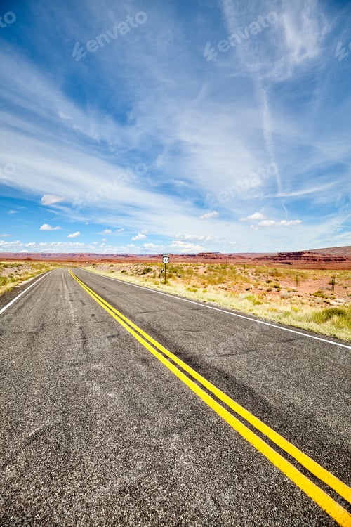Preview: Scenic deserted road, travel concept.