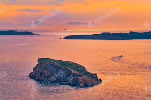 Preview: Aegean Sea with islands view on sunset