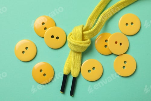 Preview: Yellow buttons and shoelaces on mint background