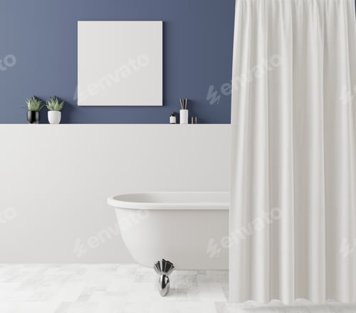 Preview: The bathtub and the picture frame are attached to the wall.
