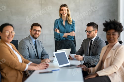 Preview: Successful multiethnic business people presenting analytical report while working together in office