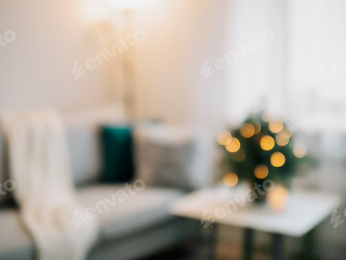 Visualização: interior de natal: sala de estar desfocada