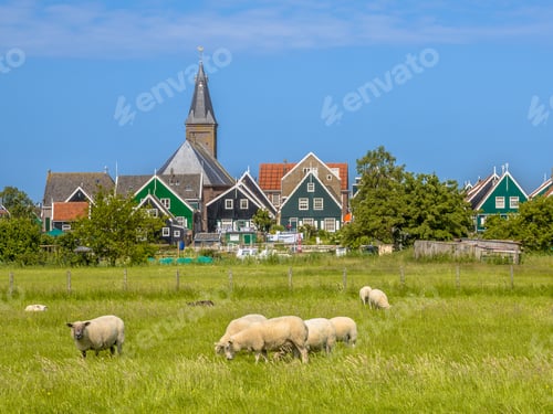 Preview: Traditional dutch Village scene with colorful wooden houses