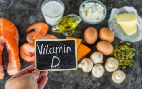 Preview: Products containing vitamin D. Selective focus.