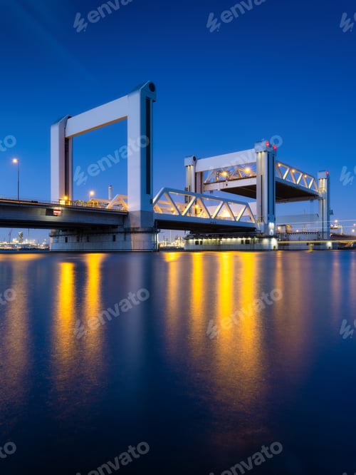 Preview: Botlek bridge, Rotterdam, Netherlands. View of the bridge at night.
