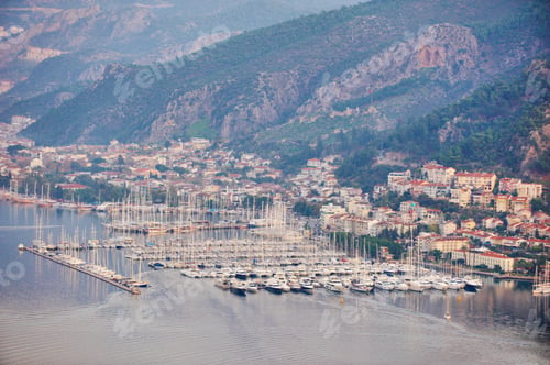 Preview: Aerial view of a fethiye bay with marina and yachts