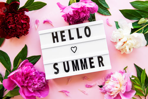 Preview: Light box with Hello Summer text and peonies