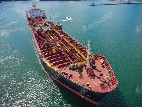 Preview: Aerial drone photo of industrial fuel and petrochemical tanker cruising sea