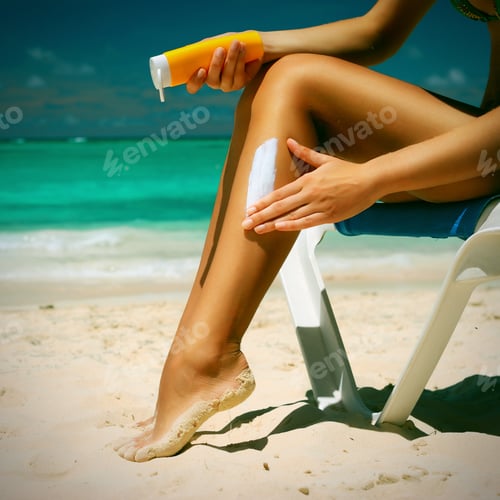 Preview: Tan Woman Applying Sun Protection Lotion