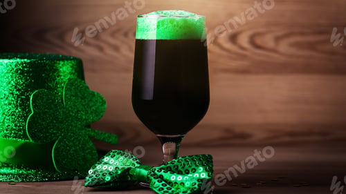 Preview: Saint Patrick's Day greeting card with glass of green beer, traditional symbols