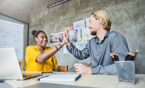 Preview: Young designer giving new ideas project to partners in conference room