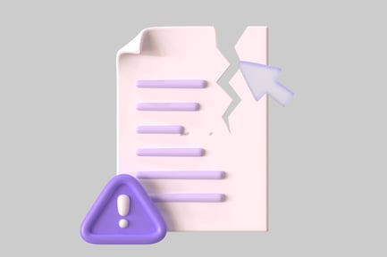 Document with tear and warning sign