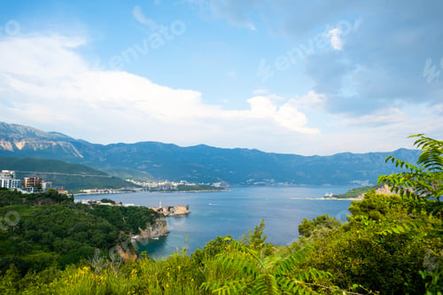 Preview: landscape of adriatic sea and coastal town in Budva, Montenegro