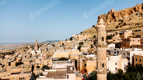 Preview: Aerial drone view to the streets of the old city Mardin, Mesopotamia, Turkey