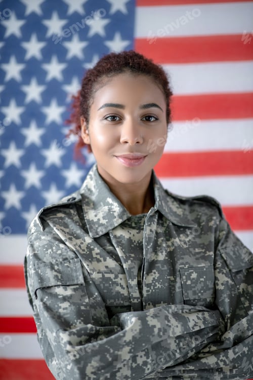 Preview: Woman wearing military uniform celebrating independence day