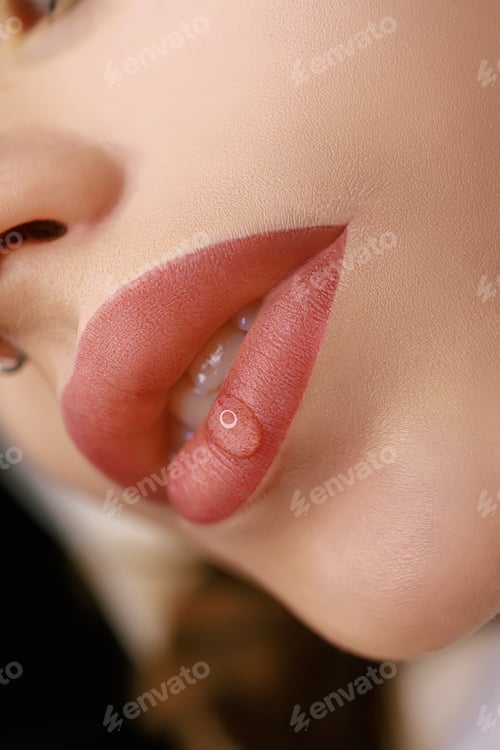 Preview: Matte effect of the lips after the procedure of permanent makeup of the lips.