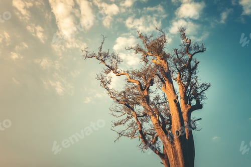 Preview: Lonley tree on clean blue sky background