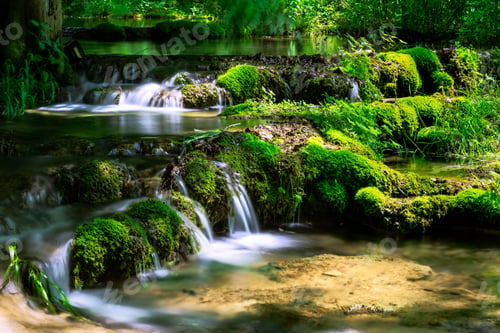 Preview: Waterfall at sinter terraces with mystical light