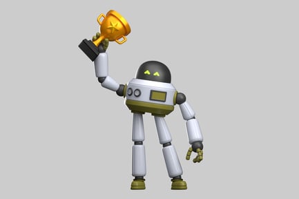 Vista previa: Robot victorioso con trofeo dorado