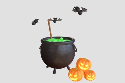Preview: Halloween Cauldron with Pumpkins
