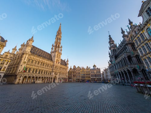 Preview: Town Hall and Grand Place at Sunrise. City of Brussels, Belgium