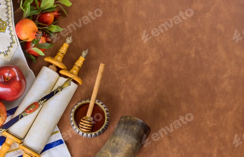 Preview: Jewish New Year holiday Rosh Hashanah a religious tradition attributes symbols festival with honey