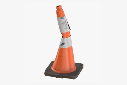 Preview: Damaged Orange Road Cone with Reflective Bands