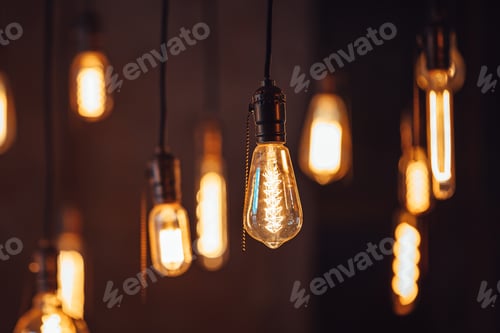 Preview: Retro lamps hanging on the ceiling of a modern house or cafe