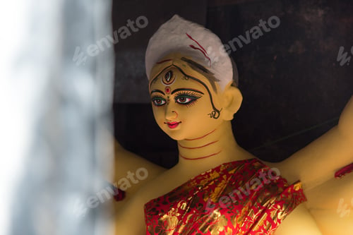 Preview: Close up of an incomplete idol of Hindu Goddess Durga