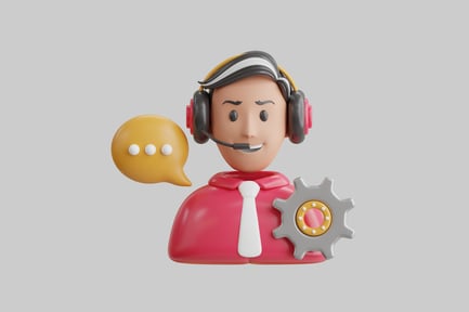 Preview: Cartoon support agent with gear
