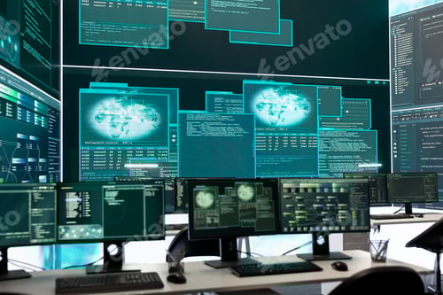 Preview: Futuristic Technology Displayed on Multiple Computer Screens
