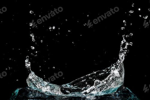 Preview: Water splash isolated on black background
