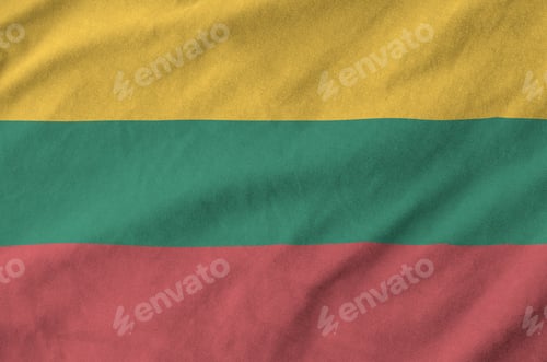 Preview: Lithuania flag depicted on folded wavy fabric of old cloth