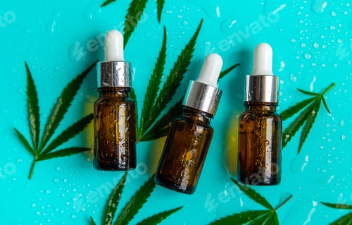 Preview: Cannabis oil natural on a wet background. Selective focus.