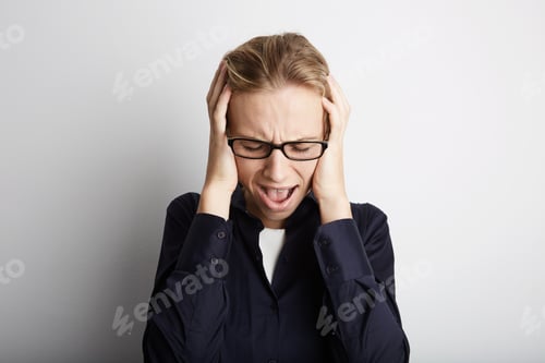 Preview: Portrait Handsome Young Woman Posing Blank White Background.