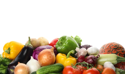 Preview: Heap of fresh ripe vegetables on white background. Organic food
