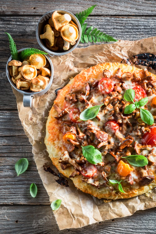 Preview: Enjoy your pizza made of noble mushrooms and tomatoes