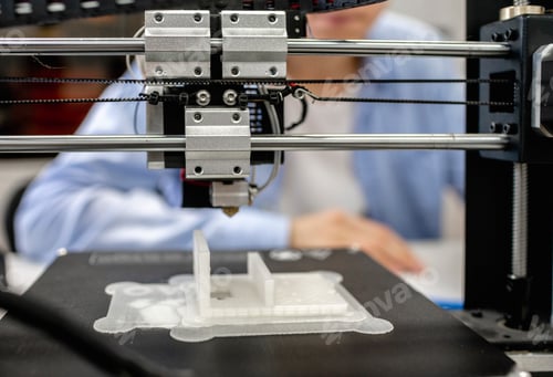 Preview: Student printing components with 3D printer, close up