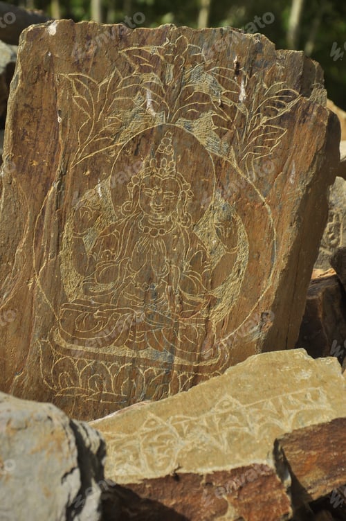 Preview: Holy Buddhist carved stones in Ladakh